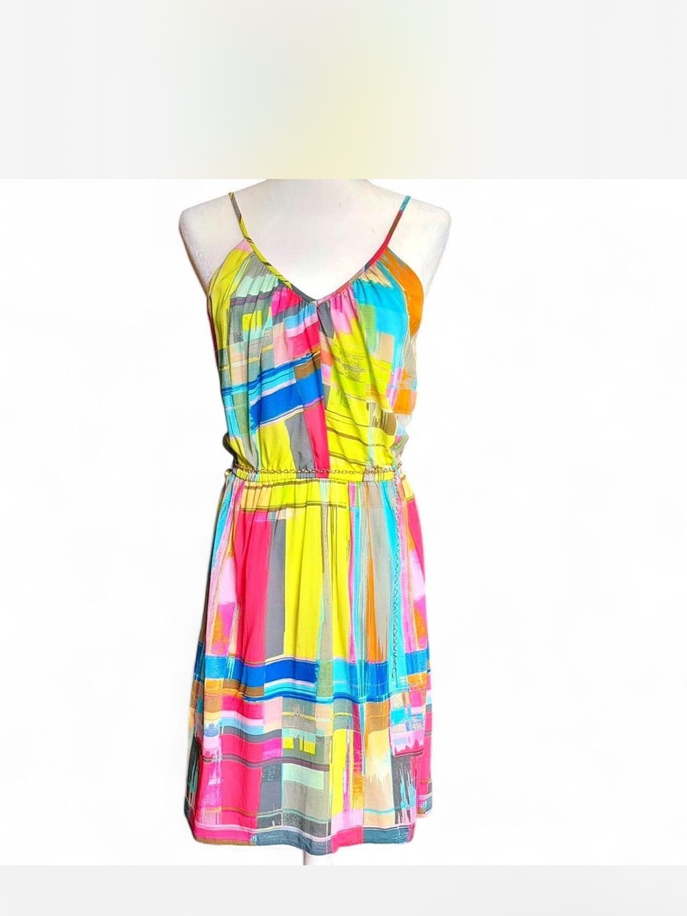 Trina Turk Silk Blend Abstract Print Cami Dress Size 6 Multicolor Made USA